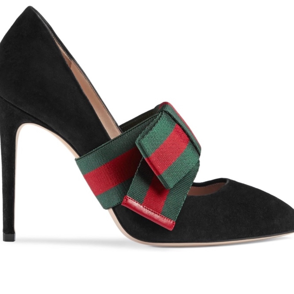 Gucci Suede Pumps with Removable Web Bow
